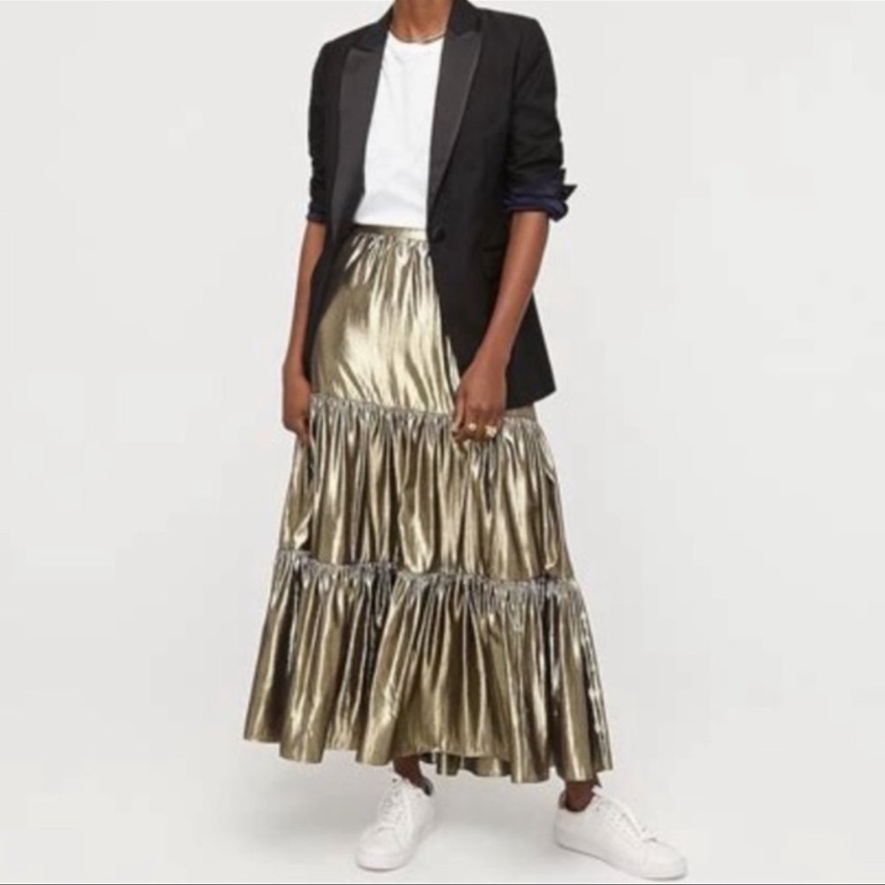 NWT JCrew metallic tiered skirt in dark spruce (green) size medium